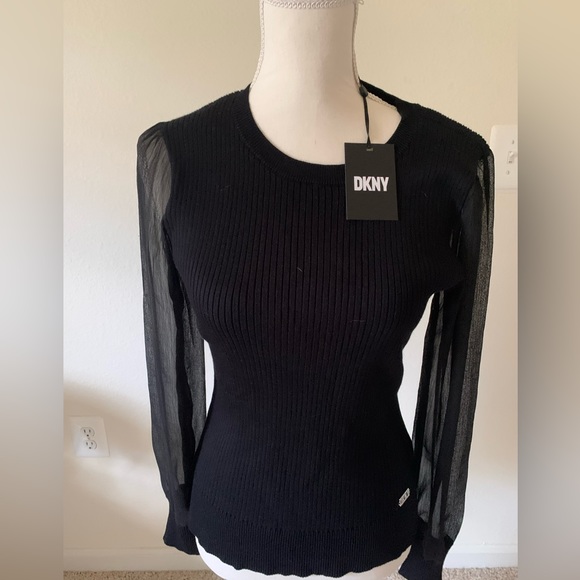 DKYN Sheer Sleeve Ribbed Sweater - Picture 4 of 8
